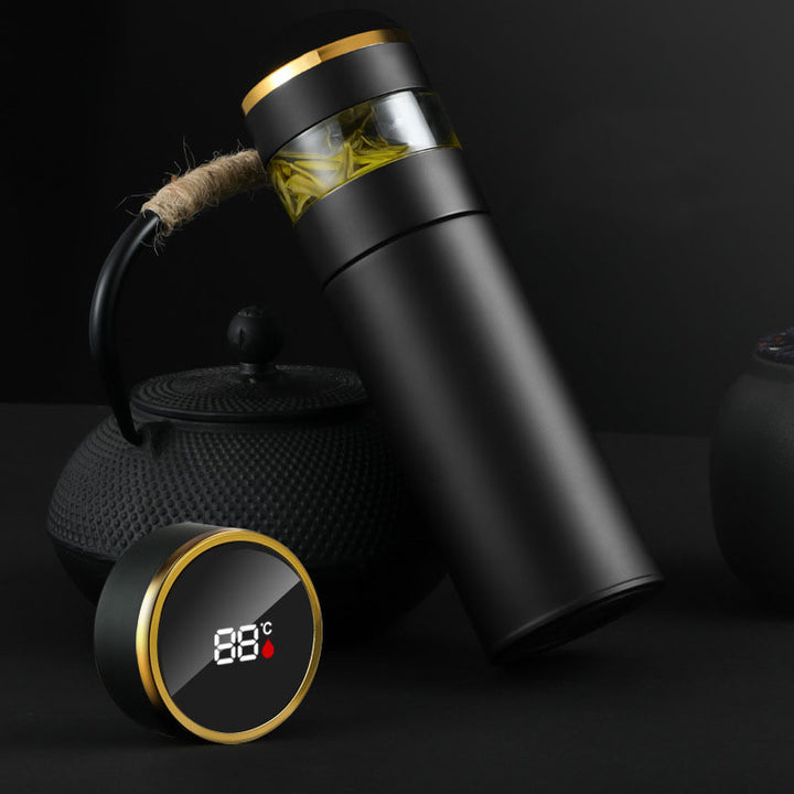 Premium Stainless Steel Tea Infuser Thermos with LED Temperature Display – 450ML Insulated Coffee Mug with Tea Separation, 