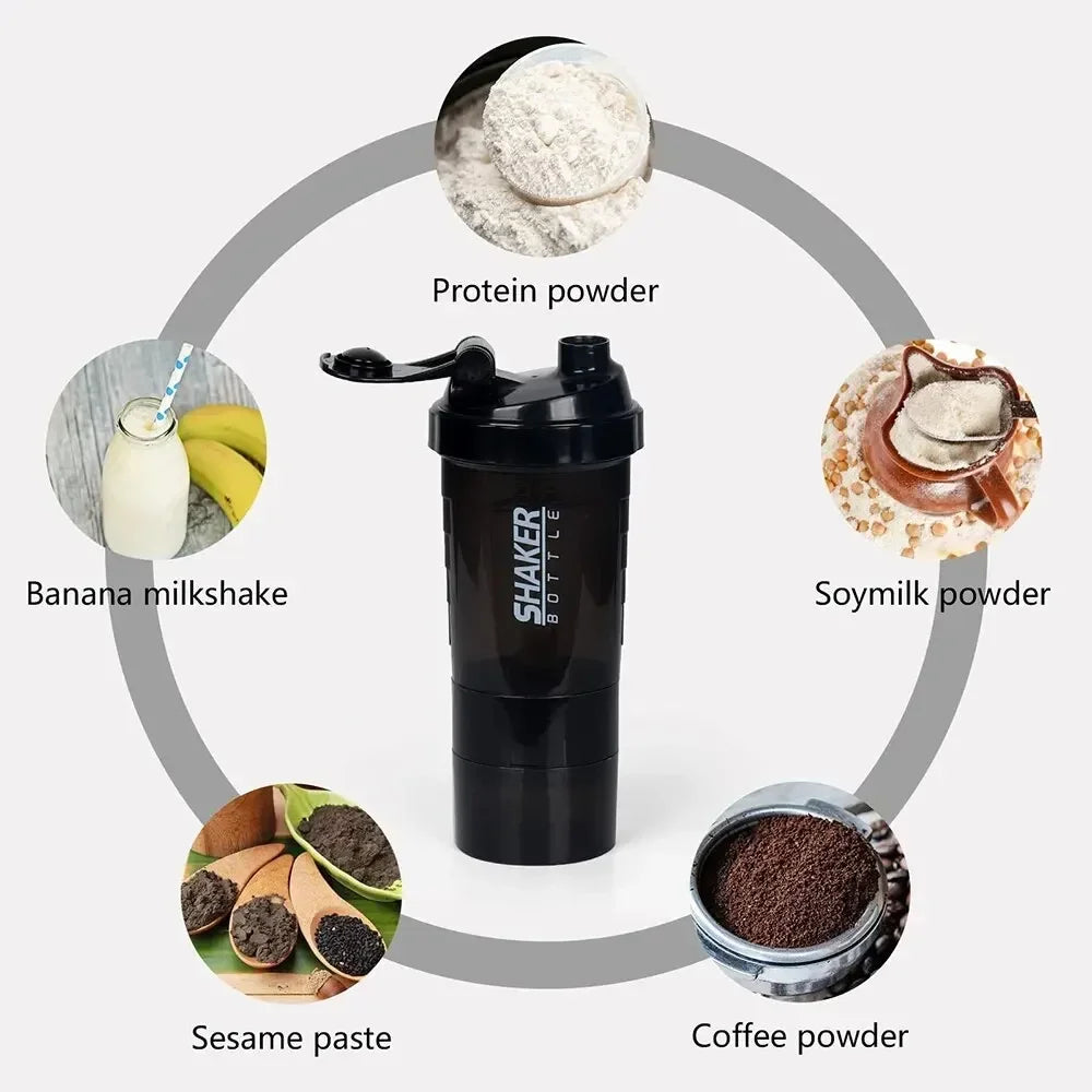 Premium 500ml Portable Protein Shaker Bottle – High Capacity Drinking Container with Powder Case, Plastic Blender for Sports