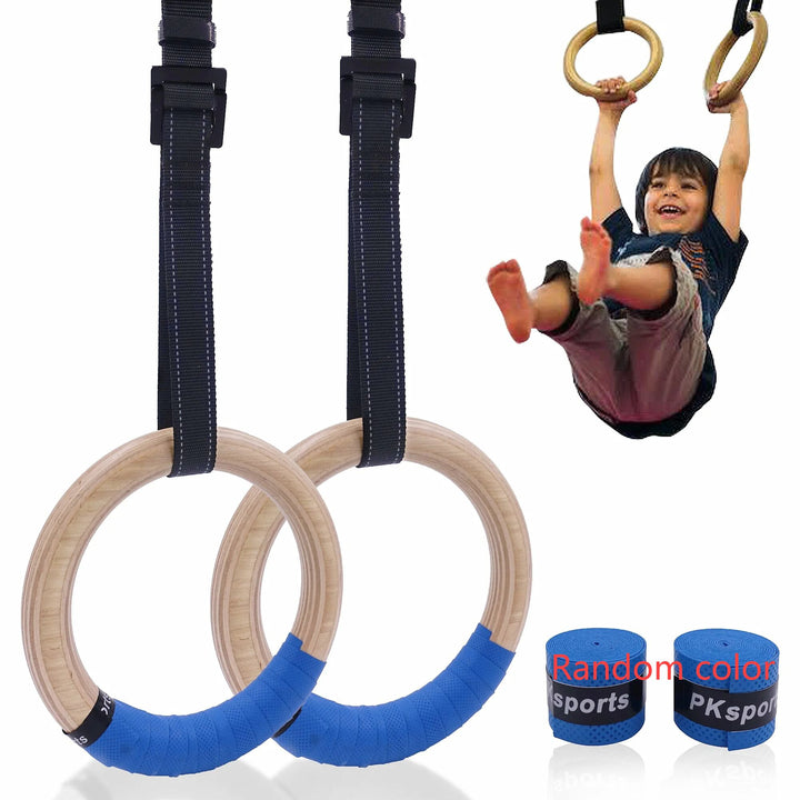 Premium Gymnastics Rings – Adjustable Wooden Rings with Nylon Straps for Kids & Adults, 400kg Load Capacity, Ideal for Home