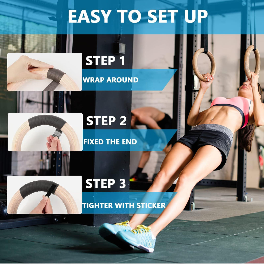 Premium Gymnastics Rings – Adjustable Wooden Rings with Nylon Straps for Kids & Adults, 400kg Load Capacity, Ideal for Home