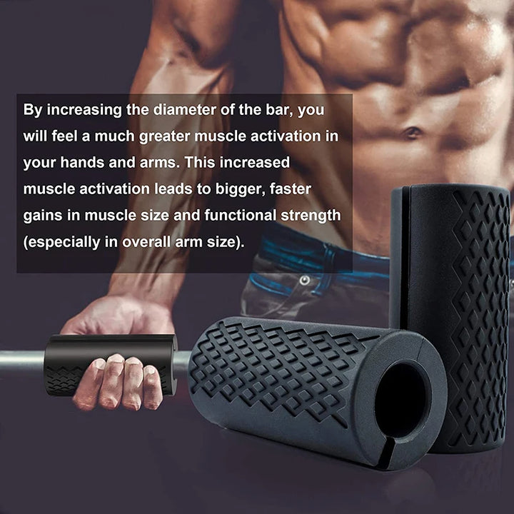 Premium Thick Bar Dumbbell Handles for Weightlifting - Anti-Slip Silicon Grip, Forearm Strength Support, Joint Pain Relief,