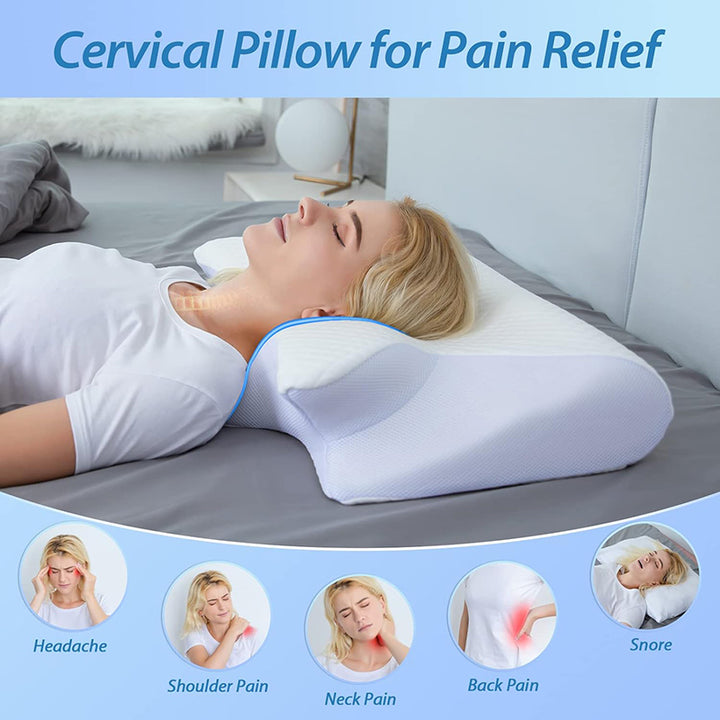 Premium Memory Foam Cervical Pillow – 2-in-1 Ergonomic Contour Neck Pillow for Pain Relief – Orthopedic Support Pillow for 