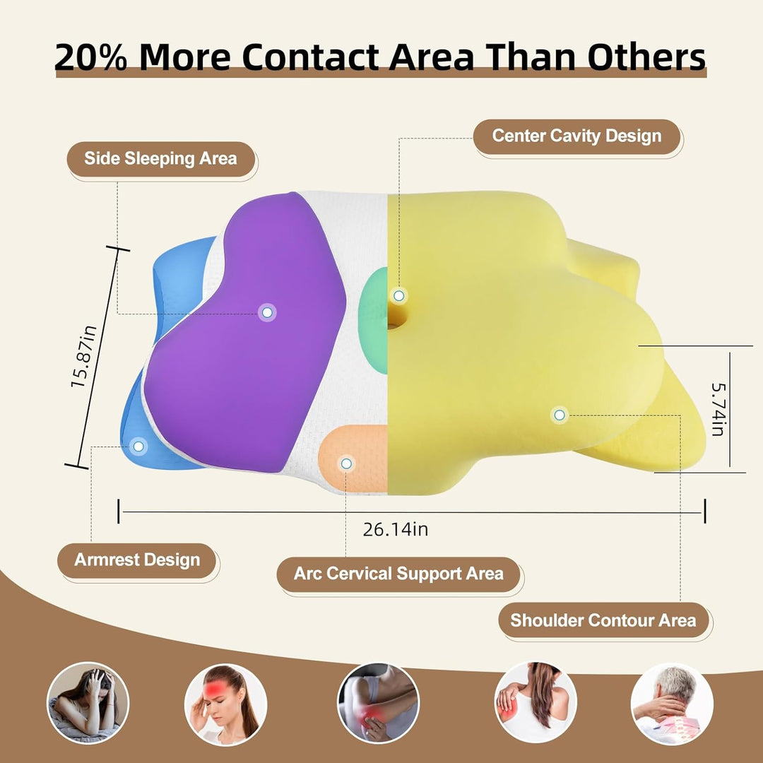 Premium Memory Foam Cervical Pillow – 2-in-1 Ergonomic Contour Neck Pillow for Pain Relief – Orthopedic Support Pillow for 