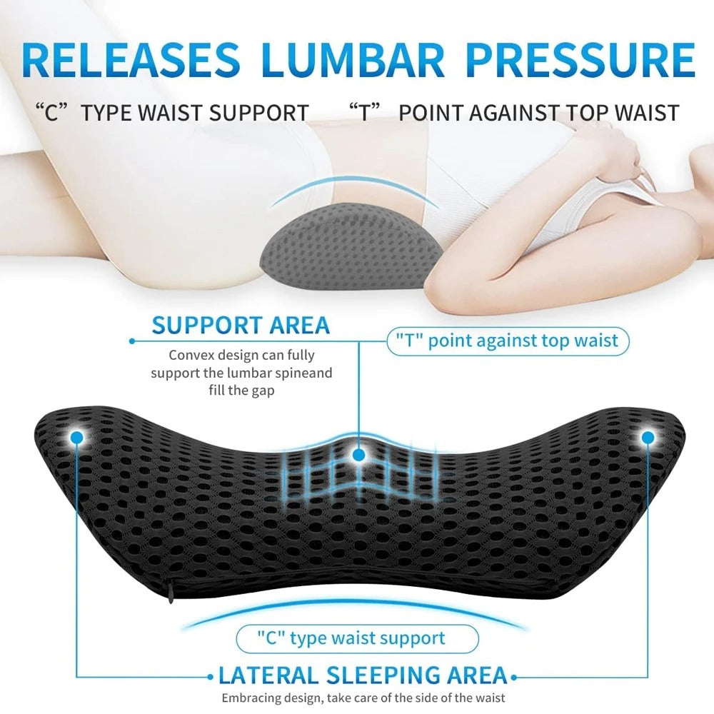 Premium Lumbar Support Pillow – Memory Foam Back Cushion for Car Seat & Office Chair – Ergonomic Waist Pillow for Lower Back Pain Relief, Breathable Removable Cover - StrengthXPhysiotherapy