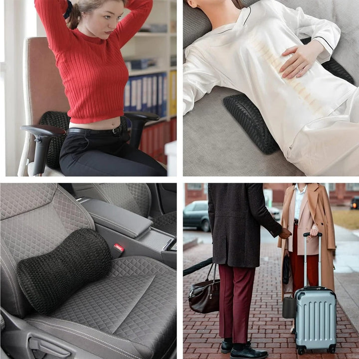 Premium Lumbar Support Pillow – Memory Foam Back Cushion for Car Seat & Office Chair – Ergonomic Waist Pillow for Lower Back Pain Relief, Breathable Removable Cover - StrengthXPhysiotherapy