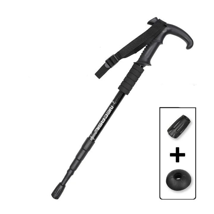 Premium Portable Folding Trekking Pole – Lightweight Alloy Shaft, Carbon Tungsten Steel Tip, Adjustable T-Handle, 4-Section 