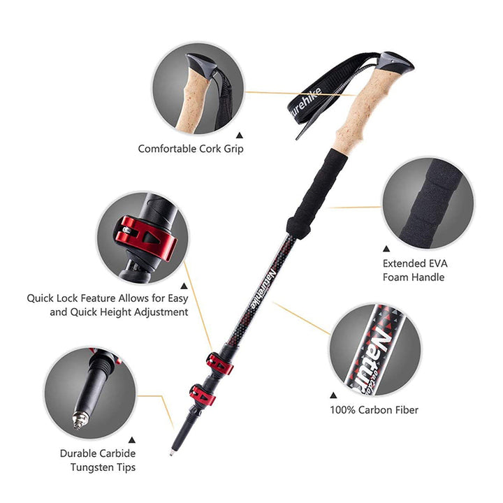 Premium Carbon Fiber Trekking Poles – Lightweight, Collapsible Telescopic Walking & Hiking Stick for Climbing, 2-Piece Set, 