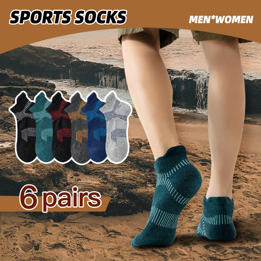 Premium Compression Socks for Men & Women – 6 Pairs Sweat Absorbing Ankle Socks for Hiking, Running, Sports – Low Cut, 