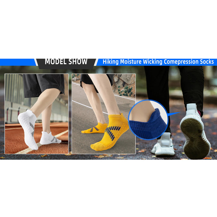 Premium Sweat Absorbing Compression Running & Hiking Socks – 6 Pairs, Thick Cotton Ankle Sports Socks for Men & Women, Low Cut, Breathable, Moisture-Wicking, Compression Support - StrengthXPhysiotherapy