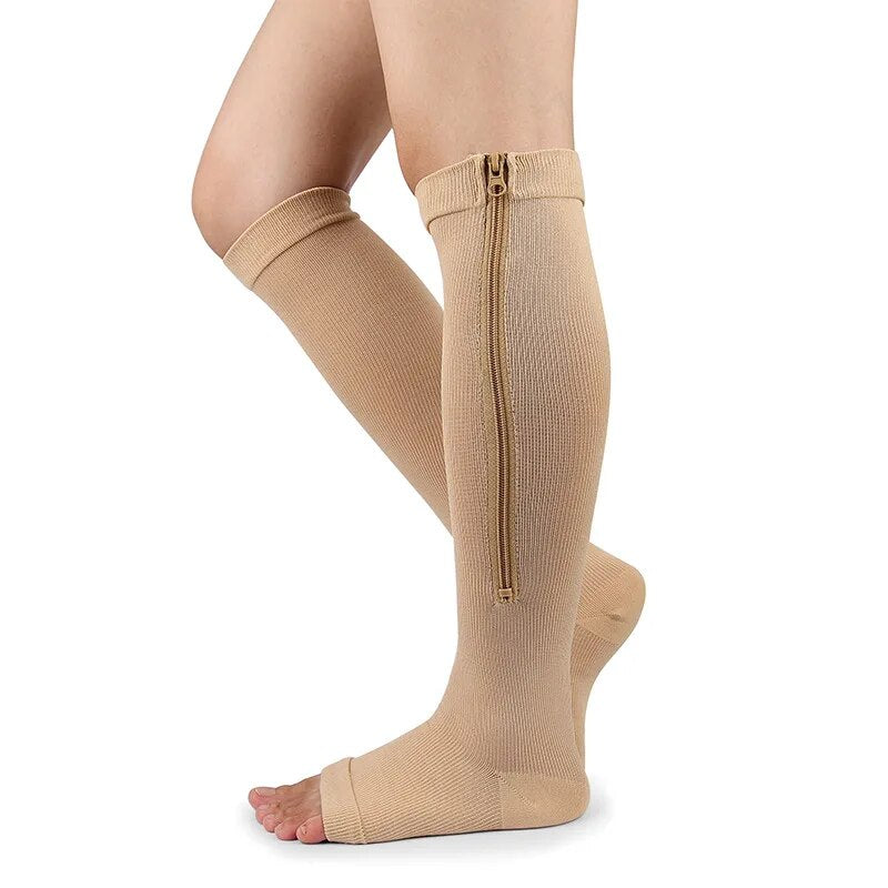 Premium Zipper Compression Socks with Open Toe – 15-20 mmHg, for Men & Women, Lightweight Support for Pregnancy, Swelling, 