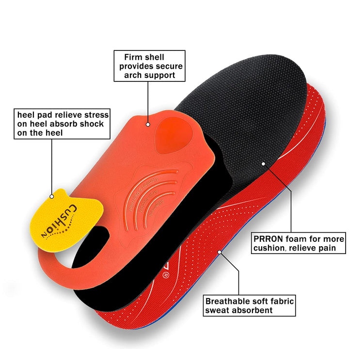 Premium Arch Support Insoles for Pain Relief - Heavy-Duty Orthotics for Flat Feet, Heel Pads, and Plantar Fasciitis in Work Boots for Men and Women - StrengthXPhysiotherapy