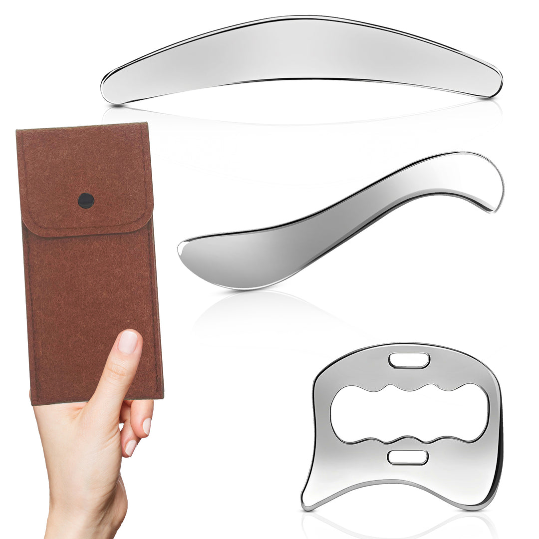 Premium Stainless Steel Gua Sha Massage Tool Set - Myofascial Release Scraper for Muscle Pain Relief, Blood Circulation, and 