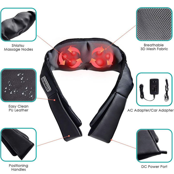 Premium Shiatsu Back, Neck & Shoulder Massager with Heating Function, 4D Deep Tissue Kneading Massage Pillow for Full Body 