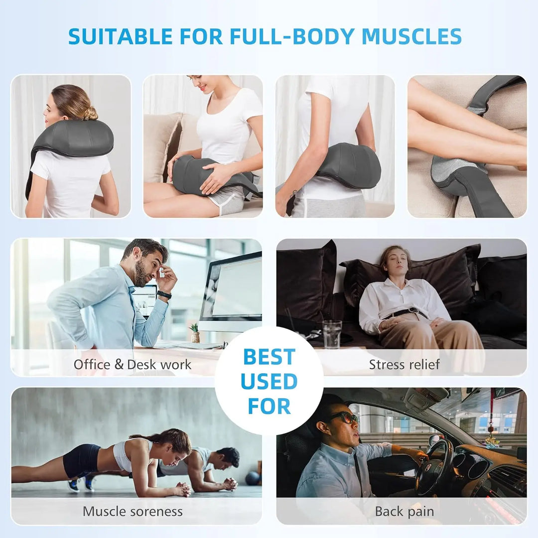 Premium Shiatsu Back, Neck & Shoulder Massager with Heating Function, 4D Deep Tissue Kneading Massage Pillow for Full Body 