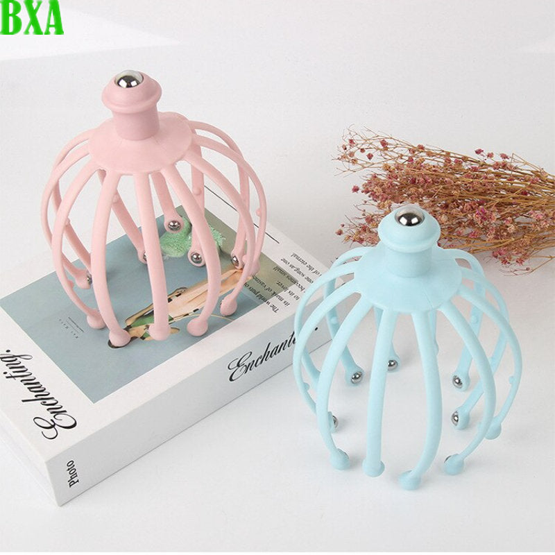 Premium Head Massager - Octopus Scalp Scratcher with Stainless Steel Tentacles for Deep Tissue Relaxation, Acupoint
