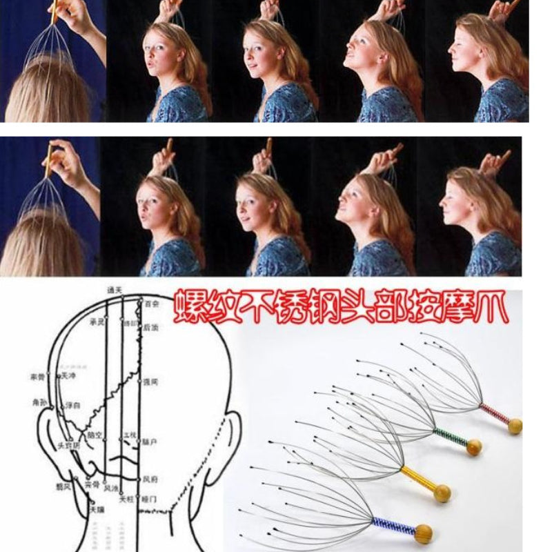 Premium Head Massager - Octopus Scalp Scratcher with Stainless Steel Tentacles for Deep Tissue Relaxation, Acupoint