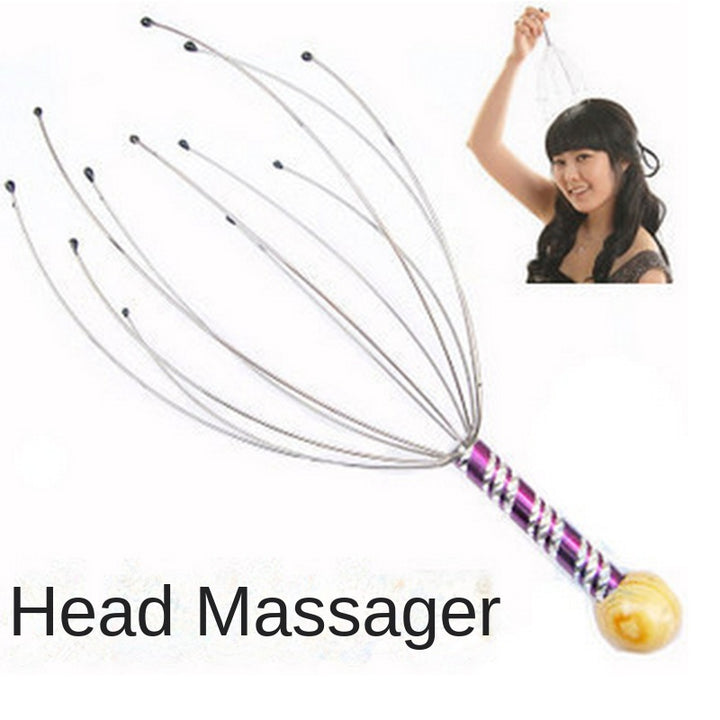 Premium Head Massager - Octopus Scalp Scratcher with Stainless Steel Tentacles for Deep Tissue Relaxation, Acupoint
