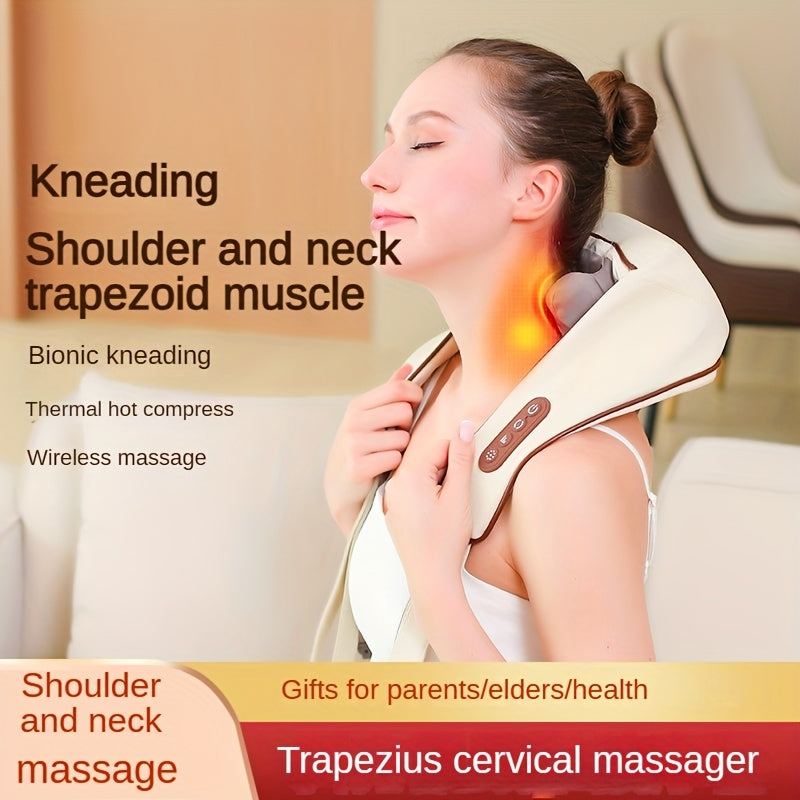 Luxury Wireless Neck and Back Massager for Cervical Relaxation and Trapezius Relief | Kneading Massage Shawl for Targeted 