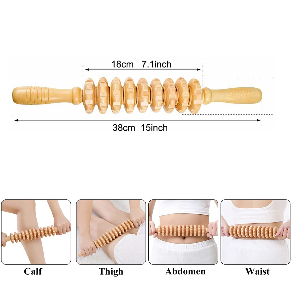 Premium 6-in-1 Wood Therapy Massage Tool Set for Lymphatic Drainage, Anti-Cellulite Fascia Massage Roller, Muscle Relaxation