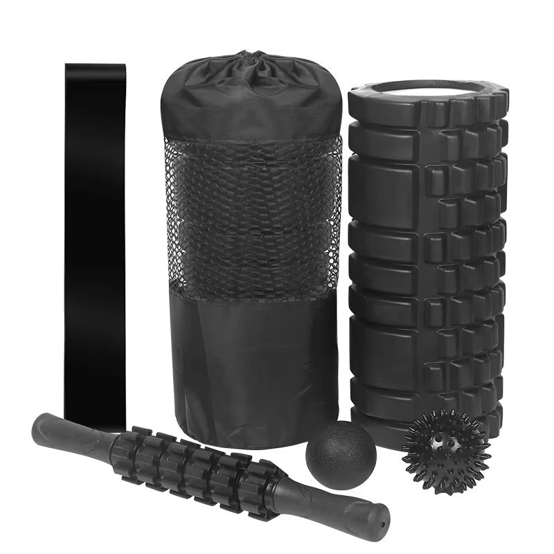 Premium 6-in-1 Yoga Training Kit for Fitness, Pilates & Muscle Recovery, Includes Foam Roller, Massage Stick, Tension Band & 2 Massage Balls for Flexibility & Pain Relief - StrengthXPhysiotherapy