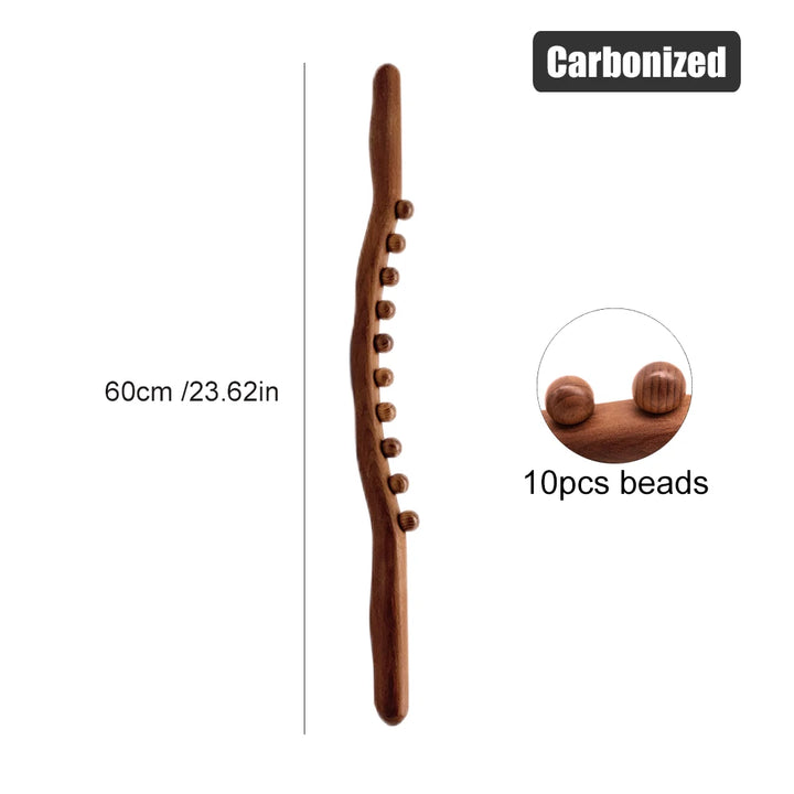 Premium 8 Beads Gua Sha Massage Stick - Carbonized Wood Meridian Scraping Therapy Wand for Muscle Relaxation and Acupuncture