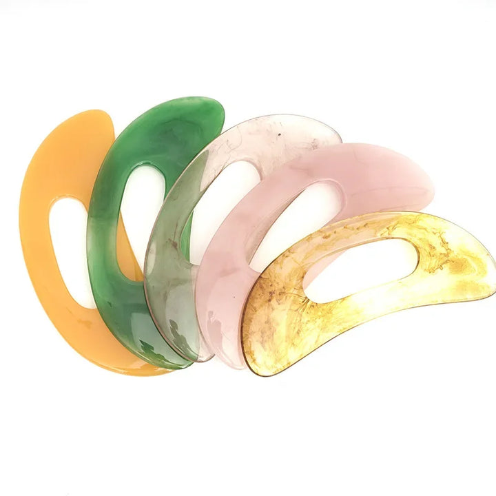 Premium Gua Sha Board Resin Massager Scraper for Face Neck Back Acupuncture Therapy - Yellow Green Beige - Massage Tool for 