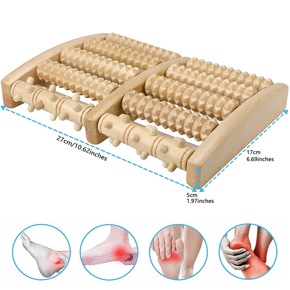 Premium Wooden Foot Massager Roller for Stress Relief & Plantar Fasciitis Pain Relief, Portable Acupressure Dual Massage 