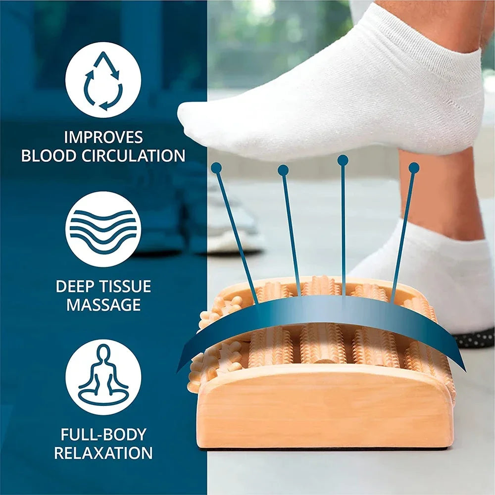 Premium Wooden Foot Massager Roller for Stress Relief & Plantar Fasciitis Pain Relief, Portable Acupressure Dual Massage 