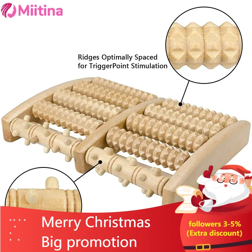 Premium Wooden Foot Massager Roller for Stress Relief & Plantar Fasciitis Pain Relief, Portable Acupressure Dual Massage 