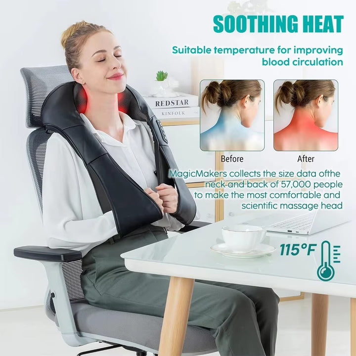 Luxury Shiatsu Neck, Back & Shoulder Massager with Heat, 4D Deep Kneading for Full Body Muscle Relief, Electric Massage Pillow for Legs & Tissue Stress - StrengthXPhysiotherapy