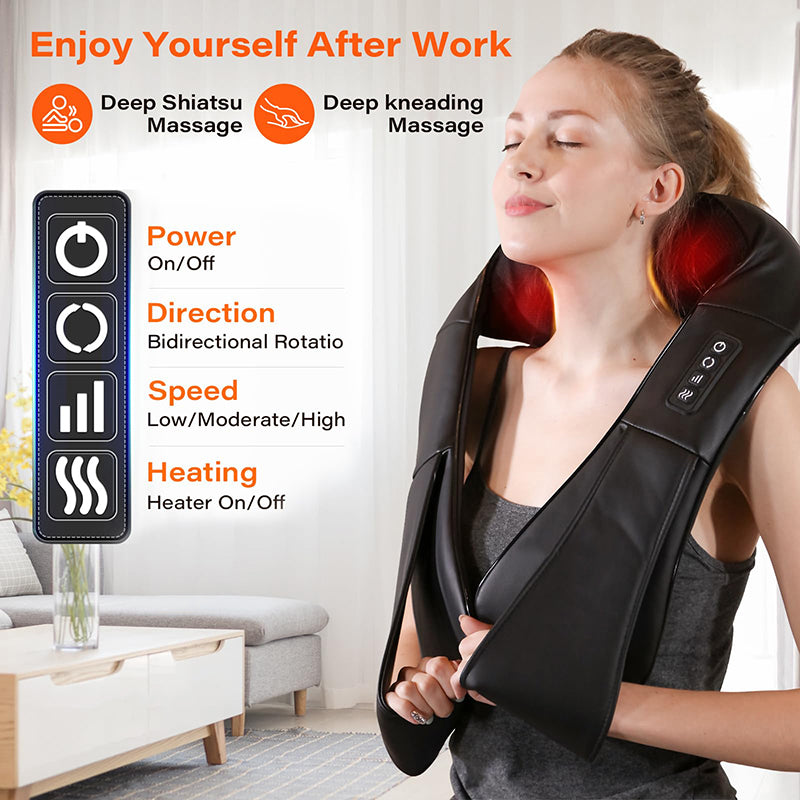 Luxury Shiatsu Neck, Back & Shoulder Massager with Heat, 4D Deep Kneading for Full Body Muscle Relief, Electric Massage Pillow for Legs & Tissue Stress - StrengthXPhysiotherapy