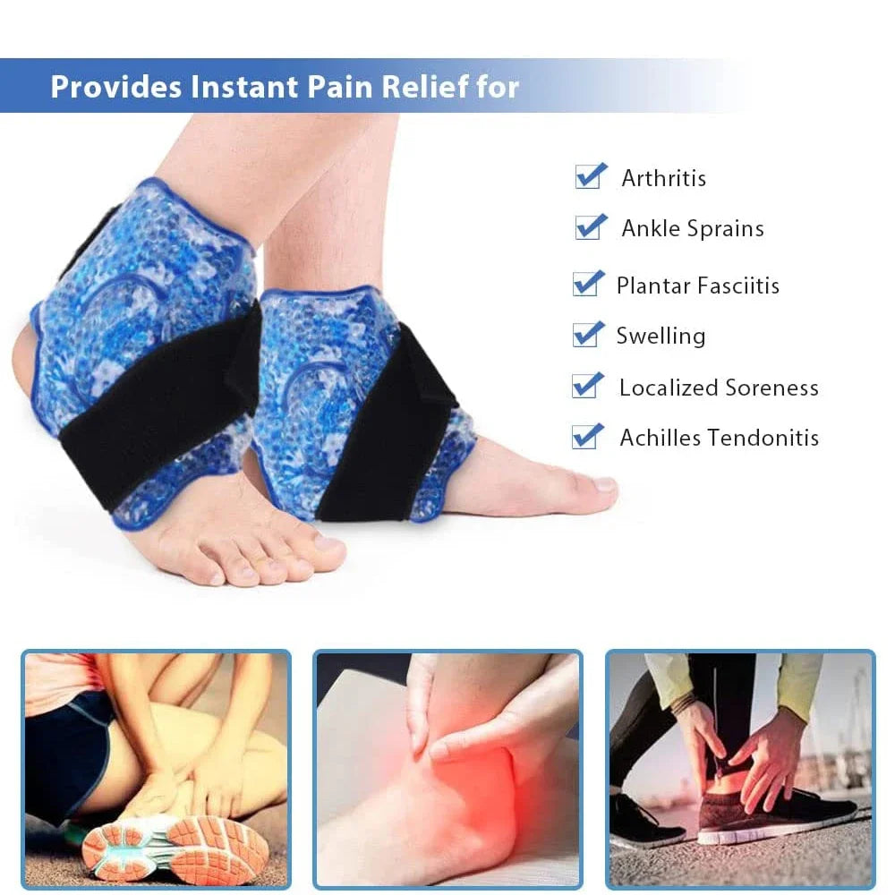 Premium Reusable Ankle Ice Heat Pack for Pain Relief, Hot Cold Compress Gel Wrap for Foot, Knee, Elbow, and Wrist Therapy, 