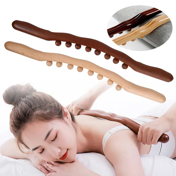 Premium Beech Wood Massage Stick with 20 Beads for Acupressure & Scraping Therapy – Relaxing Back, Neck & Body Treatment 