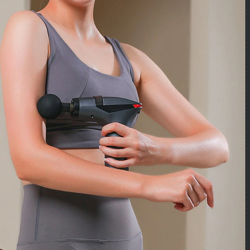 High-Quality Long-Handle Deep Tissue Massage Gun with 12-Speed Digital Display, Multifunctional Percussion Body Massager for Muscle Relaxation - StrengthXPhysiotherapy