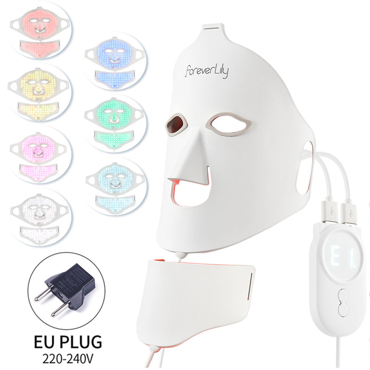 Premium Silicone LED Facial Mask with Neck Coverage - 4 Colors Photon Light Therapy, 168 LED Beads, Anti-Aging, Acne 