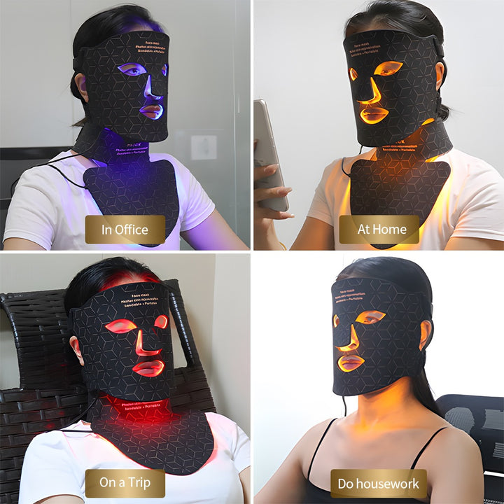 Premium Silicone LED Facial Mask with Neck Coverage - 4 Colors Photon Light Therapy, 168 LED Beads, Anti-Aging, Acne 