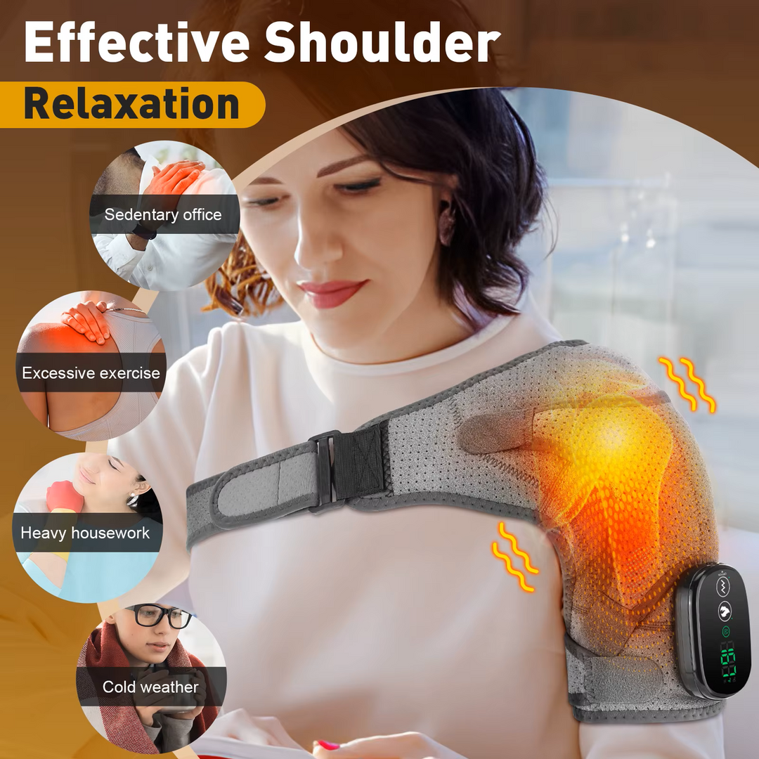 Premium Electrically Heated Shoulder Pads - USB Charging, 3 Heating Levels, 5000mAh Battery, Vibration Massage Device for Pain Relief and Muscle Relaxation - StrengthXPhysiotherapy