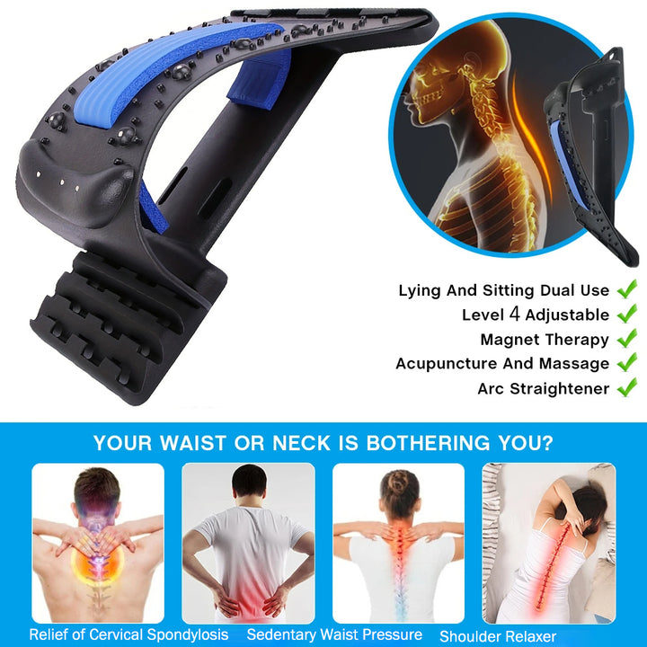 High-Quality 4-Level Neck & Back Stretcher with Magnetotherapy - Adjustable Cervical Spine Support for Pain Relief, Lumbar and Upper Back Massage Tool for Home & Office - StrengthXPhysiotherapy