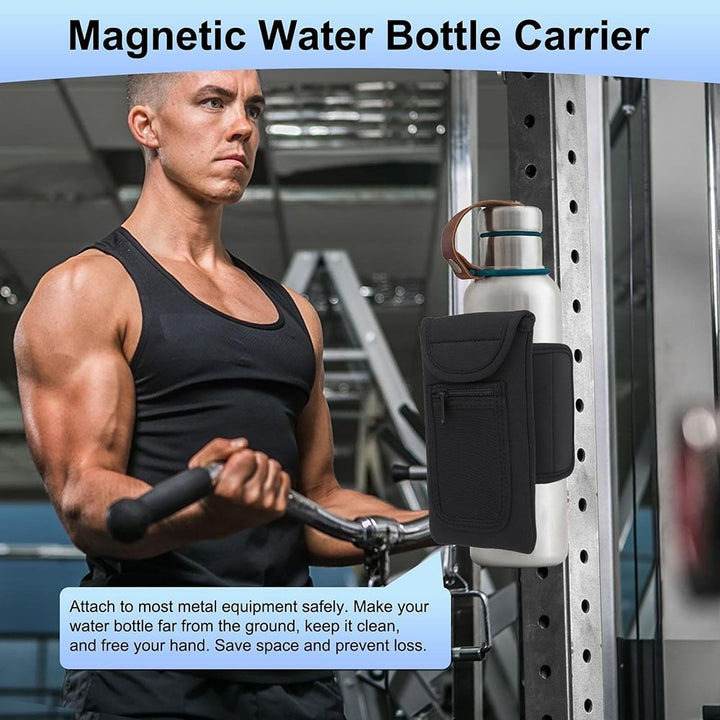 Premium Gym Magnetic Phone Bag – Anti-Slip Sleeve Pouch for 18-40 oz Water Bottle with Pockets for Keys, Cards, Headphones