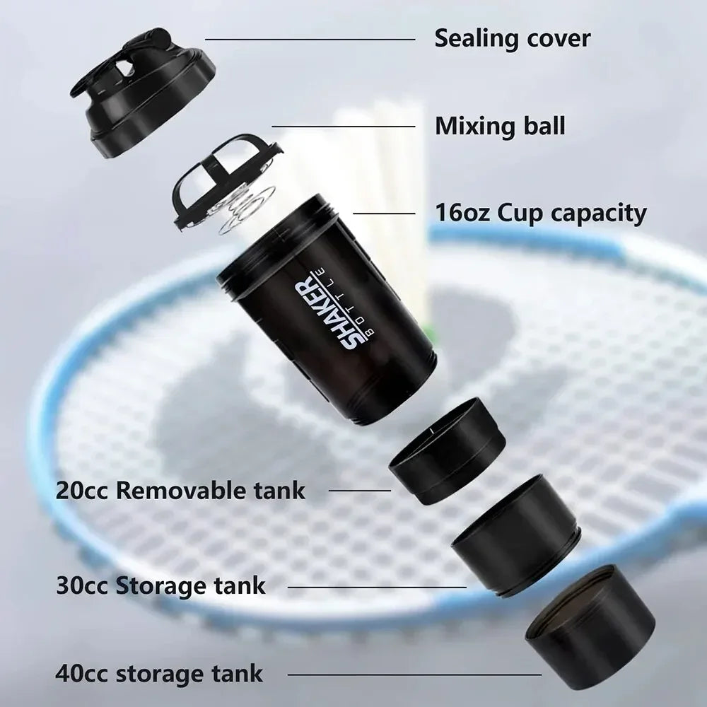 Premium 500ML Portable Protein Powder Shaker Bottle – High Capacity Sports Blender with Powder Case – Plastic Water Cup for Gym & Fitness – Modern, Leak-Proof Design - StrengthXPhysiotherapy