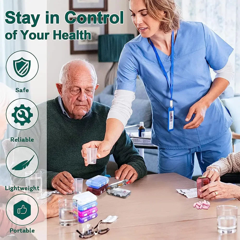 Premium Portable 10-Grid Pill Organizer – Compact Medicine Holder for Vitamins, Fish Oils, and Tablets – Moisture-Proof, Eco