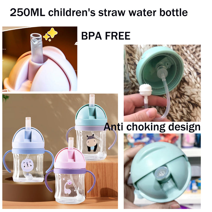 Premium 250ml Kids Water Cup – Anti-Choke, Spill-Proof, with Suction Ball & Straw, Cute Cartoon Design, Ideal for Toddlers 