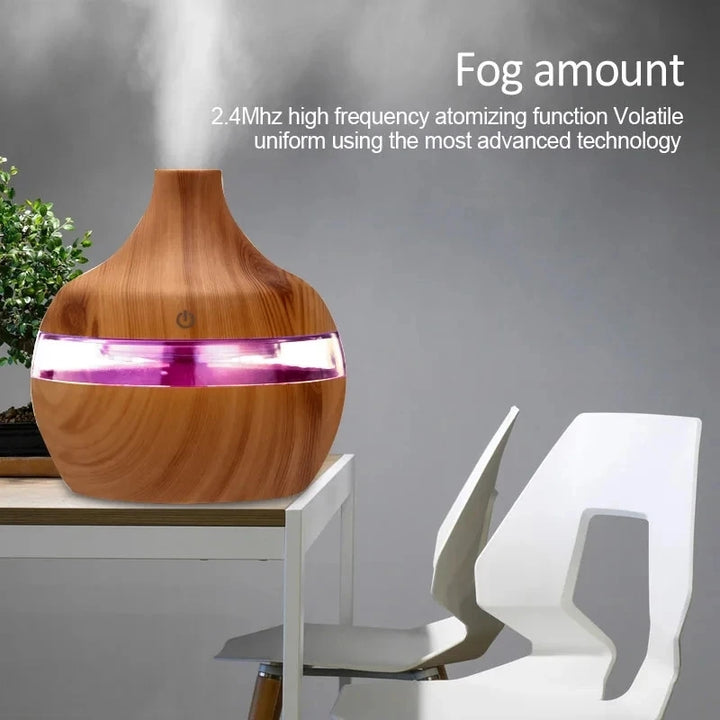 Premium 7-Color LED Aroma Diffuser & USB Humidifier – 300ml Wood Grain Essential Oil Vaporizer for Home, Room, Office