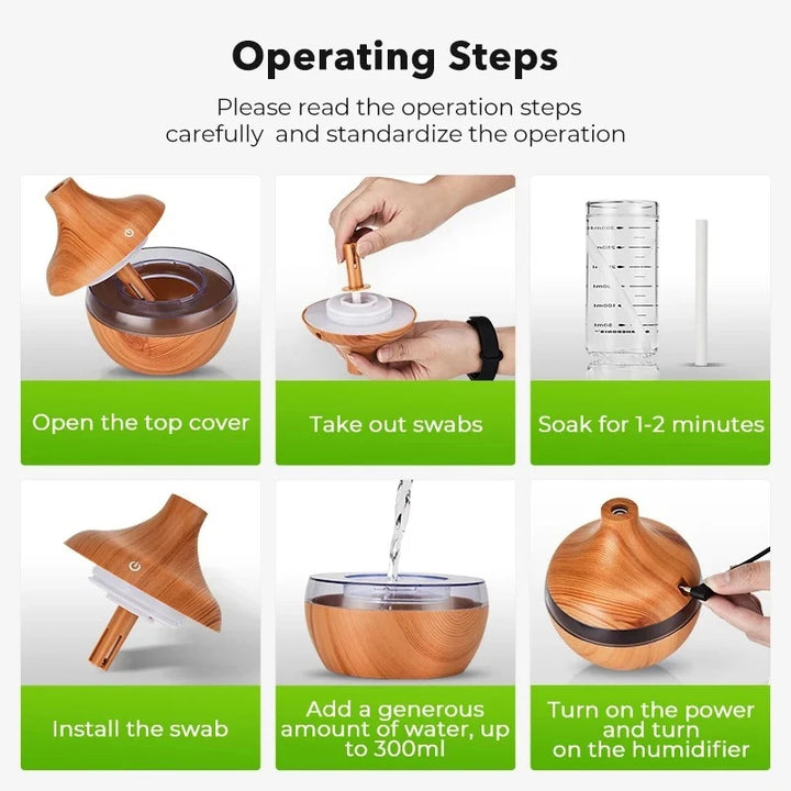 Premium 7-Color LED Aroma Diffuser & USB Humidifier – 300ml Wood Grain Essential Oil Vaporizer for Home, Room, Office