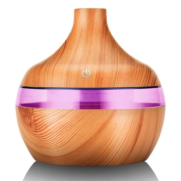 Premium 7-Color LED Aroma Diffuser & USB Humidifier – 300ml Wood Grain Essential Oil Vaporizer for Home, Room, Office