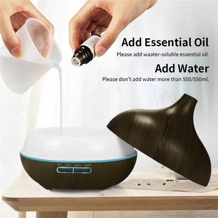 Premium 550ml Wood Grain USB Aroma Diffuser, Essential Oil Humidifier with 7 LED Colors & Remote Control