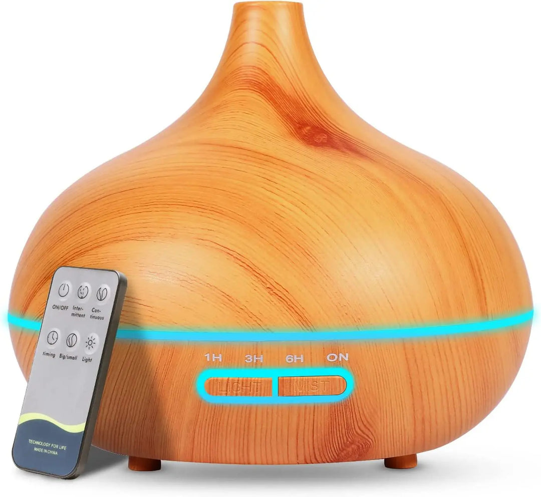Premium 550ml Wood Grain USB Aroma Diffuser, Essential Oil Humidifier with 7 LED Colors & Remote Control