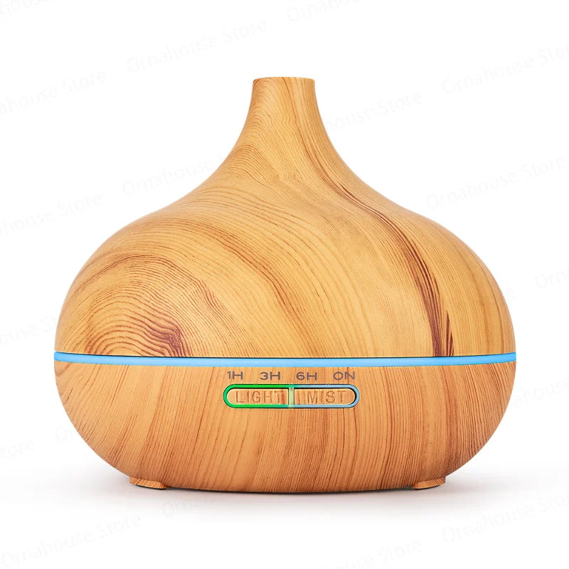 Premium 550ml Wood Grain USB Aroma Diffuser, Essential Oil Humidifier with 7 LED Colors & Remote Control
