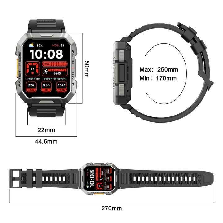 Premium Rugged Smartwatch for Outdoor – 2.01" HD TFT Display, Bluetooth Calling, 900mAh Battery, Heart Rate & Blood Oxygen Monitor, Emergency Lighting, Waterproof, Fitness Tracker - StrengthXPhysiotherapy