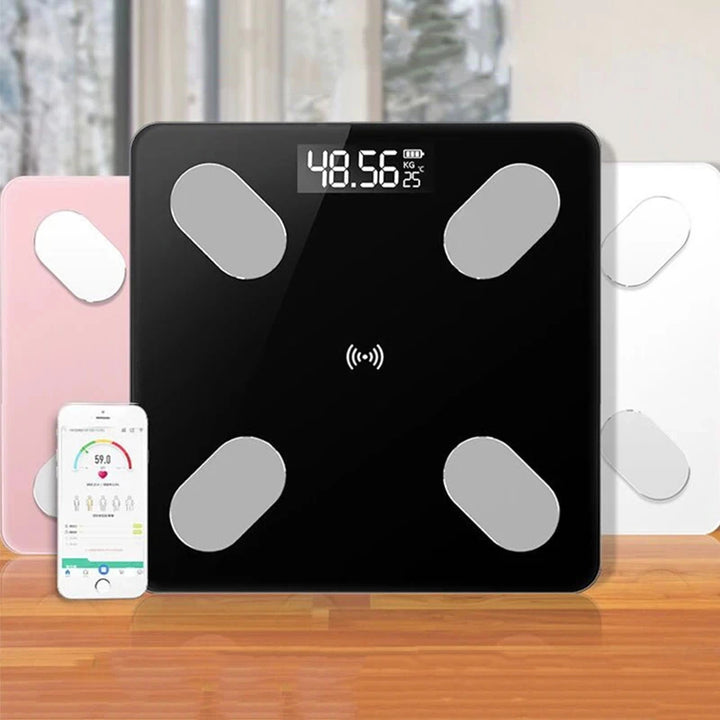 Premium Smart Digital Body Weight Scale – Wireless Fat Analyzer with Smartphone App, Tempered Glass Design, Available in, 